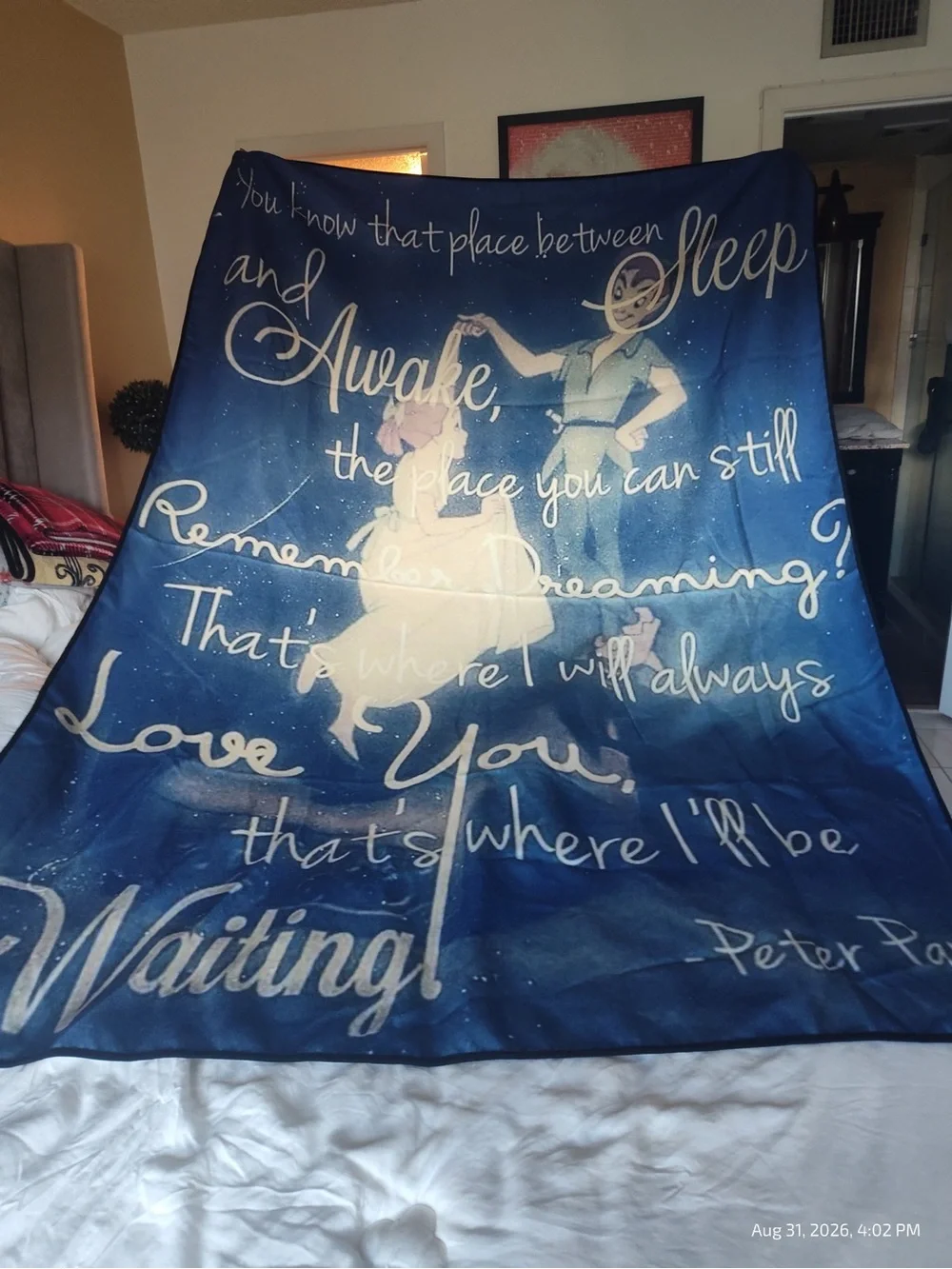 NEW Large Peter Pan & Wendy Fleece Blanket 80” x 55” – Famous Quote ✨